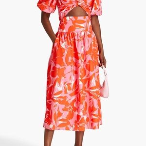 Monique Lhuillier Pink and Orange Floral Midi Skirt Size 0, NWT